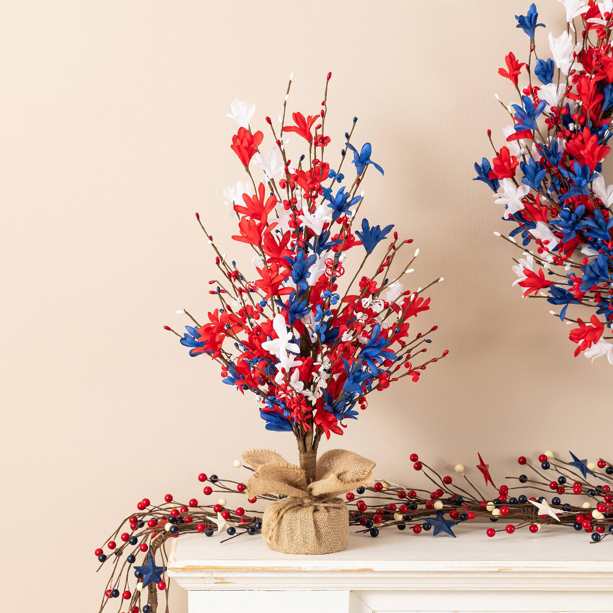 Glitzhome® 21" Patriotic Americana Red, White & Blue Floral Table Tree